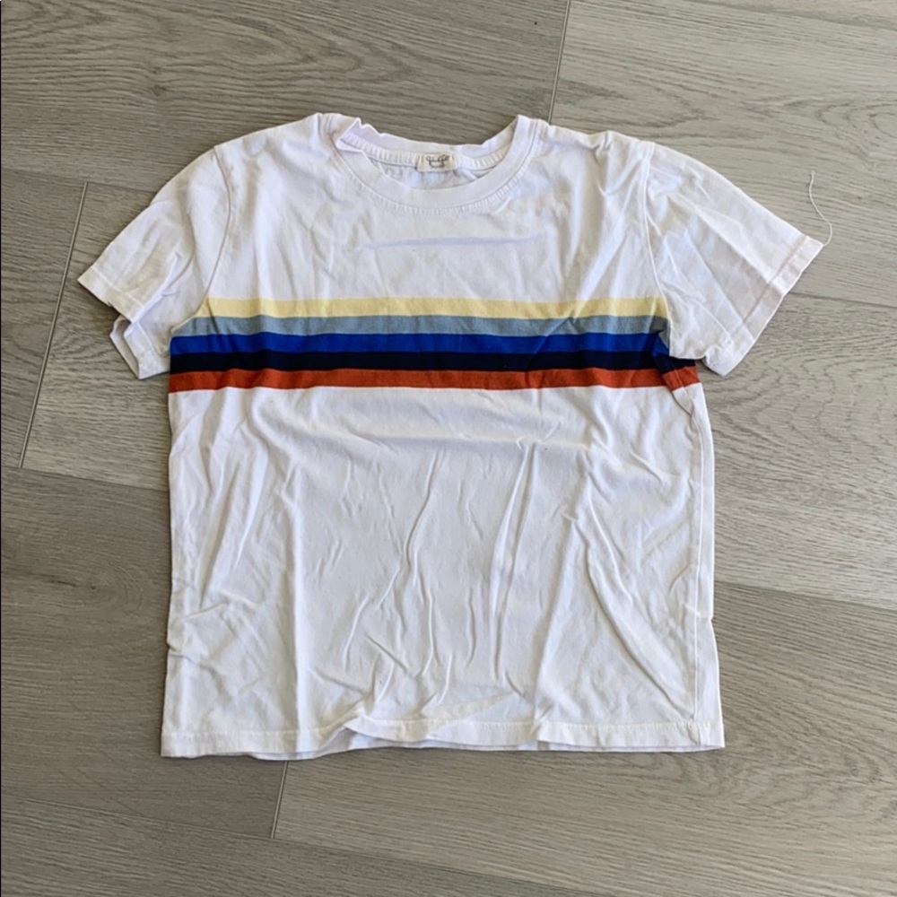 White colorful striped cropped tee shirt